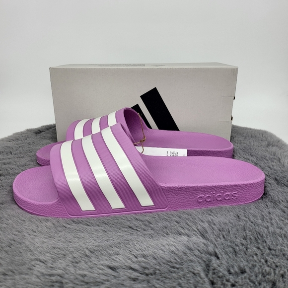 adidas Adilette Aqua Slides Preloved Purple Off White Grey Two Women's Size 11 - Picture 2 of 7
